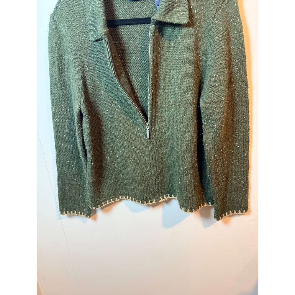 Crazy Horse Liz Claiborne Sweater Green Speckled Knit Zip‎ Up Collared  Size L - Picture 5 of 8